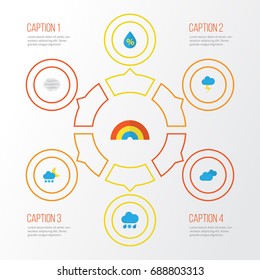 Climate Flat Icons Set. Collection Of Drop, The Flash, Bow And Other Elements. Also Includes Symbols Such As Rainbow, Drop, Frost.