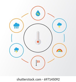 Climate Flat Icons Set. Collection Of Banner, The Flash, Lightning And Other Elements. Also Includes Symbols Such As Lightning, Variegation, Flash.
