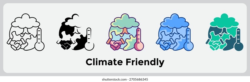 El icono de Climate Friendly destaca las opciones de comidas ambientalmente responsables. Línea, Relleno, Estilo de color.