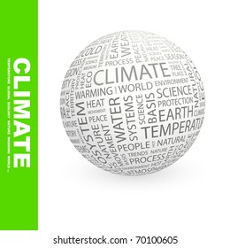 CLIMATE. Globe with different association terms.