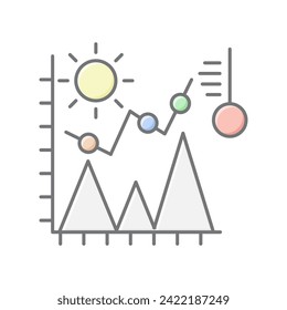 Icono del gráfico del clima, clima, gráfico, tiempo, icono de color lineal por icono, icono de vector editable, píxel perfecto, archivo ai ilustrador