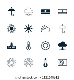 Climate icon. collection of 16 climate filled and outline icons such as open air, air conditioner, temperature, sun, sun cloud. editable climate icons for web and mobile.