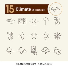 Climate icon set. Temperature, sun, sunshine. Summer concept. Can be used for topics like weather, meteorology, precipitation