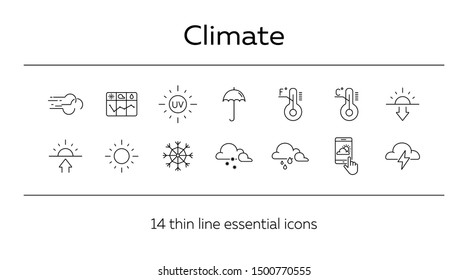 Climate icon set. Temperature, sun, sunshine. Summer concept. Can be used for topics like weather, meteorology, precipitation