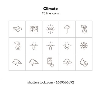 Climate icon set. Temperature, sun, sunshine. Summer concept. Can be used for topics like weather, meteorology, precipitation
