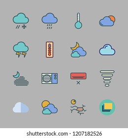 climate icon set. vector set about cloudy, thermometer, rain and tornado icons set.