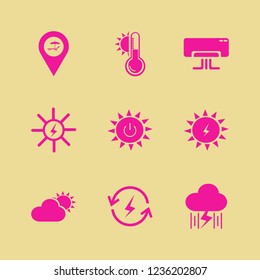 climate icon. climate vector icons set beach location, temperature sun, solar power and sun and cloud