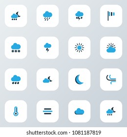 Climate icons colored set with moon, lightning, drizzle and other night elements. Isolated vector illustration climate icons.