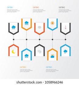 Climate icons flat style set with hail, crescent, sunny and other shower elements. Isolated vector illustration climate icons.