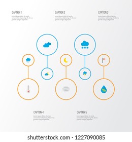 Climate icons flat style set with crescent, hail, wind and other moon elements. Isolated vector illustration climate icons.