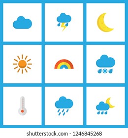 Climate icons flat style set with hail, rain-snow, shower and other temperature  elements. Isolated vector illustration climate icons.