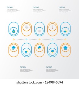 Climate icons flat style set with rainy, hail, lightning and other rain elements. Isolated vector illustration climate icons.