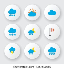 Climate icons flat style set with sun, cloudy, rainy and other drizzles elements. Isolated vector illustration climate icons.