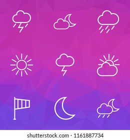 Climate icons line style set with overcast, drizzle, thunderstorm and other sun elements. Isolated vector illustration climate icons.