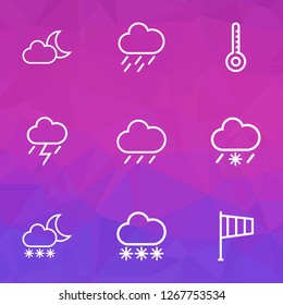 Climate icons line style set with rainfall, rainstorm, moonshine and other windsock elements. Isolated vector illustration climate icons.