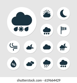 Climate Icons Set. Collection Of Cloudy, Weather, Moisture And Other Elements. Also Includes Symbols Such As Cloud, Douche, Shower.