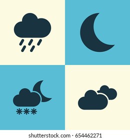 Climate Icons Set. Collection Of Douche, Weather, Moon And Other Elements. Also Includes Symbols Such As Overcast, Rain, Weather.