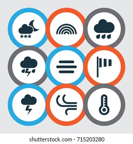 Climate Icons Set. Collection Of Flag, Breeze, Night And Other Elements. Also Includes Symbols Such As Hot, Haze, Temperature.