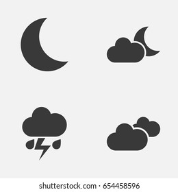 Climate Icons Set. Collection Of Flash, Moonlight, Weather And Other Elements. Also Includes Symbols Such As Night, Light, Crescent.