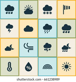 Climate Icons Set. Collection Of Flash, Breeze, Moonlight And Other Elements such as Shower, Weather Vane, Humidity.