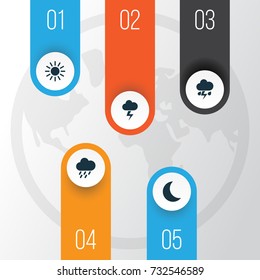 Climate Icons Set. Collection Of Flash, Moon, Lightning And Other Elements. Also Includes Symbols Such As Outbreak, Lightning, Sunny.