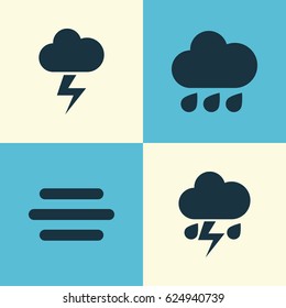 Climate Icons Set. Collection Of Lightning, Rainy, Flash And Other Elements. Also Includes Symbols Such As Outbreak, Rainy, Cloud.