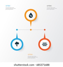 Climate Icons Set. Collection Of Moisture, Lightning, Haze And Other Elements. Also Includes Symbols Such As Wet, Flash, Weather.