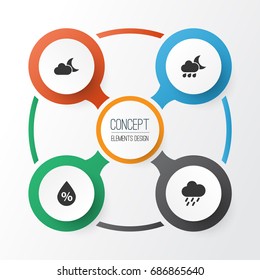 Climate Icons Set. Collection Of Nightly, Moonlight, Douche And Other Elements. Also Includes Symbols Such As Rainy, Night, Rain.