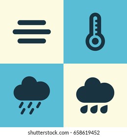 Climate Icons Set. Collection Of Rainy, Haze, Douche And Other Elements. Also Includes Symbols Such As Thermometer, Temperature, Shower.