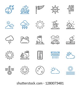 climate icons set. Collection of climate with sun, cloudy, mercury, thermometer, air conditioner, temperature, tornado, hurricane, rain, cloud. Editable and scalable climate icons.