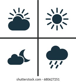 Climate Icons Set. Collection Of Sun, Douche, Sun-Cloud And Other Elements. Also Includes Symbols Such As Sun, Cloud, Rain.