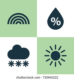 Climate Icons Set. Collection Of Sun, Moisture, Colors And Other Elements. Also Includes Symbols Such As Hate, Sun, Snowy.