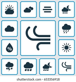 Climate Icons Set. Collection Of Sun-Cloud, Cloudy, Haze And Other Elements. Also Includes Symbols Such As Flash, Sun, Night.