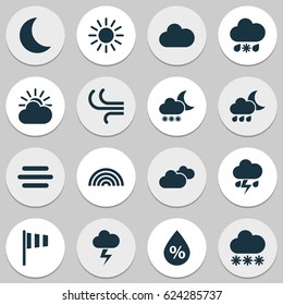 Climate Icons Set. Collection Of Wet, Flag, Flash And Other Elements. Also Includes Symbols Such As Colors, Lightning, Rainbow.