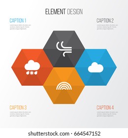 Climate Icons Set. Collection Of Wet, Breeze, Colors And Other Elements. Also Includes Symbols Such As Weather, Snow, Sleet.