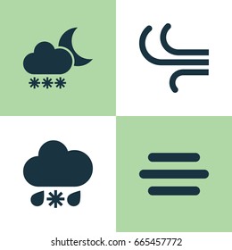 Climate Icons Set. Collection Of Wet, Night, Haze And Other Elements. Also Includes Symbols Such As Rain, Night, Snowy.
