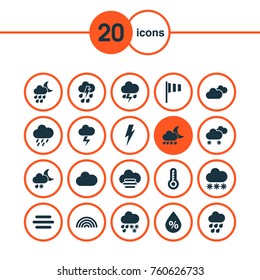 Climate Icons Set With Drizzle, Lightning, Snowy And Other Voltage Elements. Isolated Vector Illustration Climate Icons.