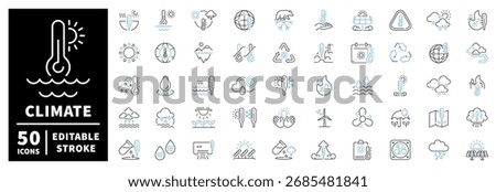 Climate icons set – editable line icons, outline, weather and environmental symbols