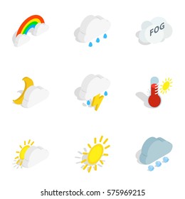 Climate icons set. Isometric 3d illustration of 9 climate vector icons for web