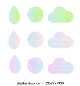 Climate icons set with rain, crescent, clouds, sunshine and other wet elements. Isolated vector illustration climate icons.