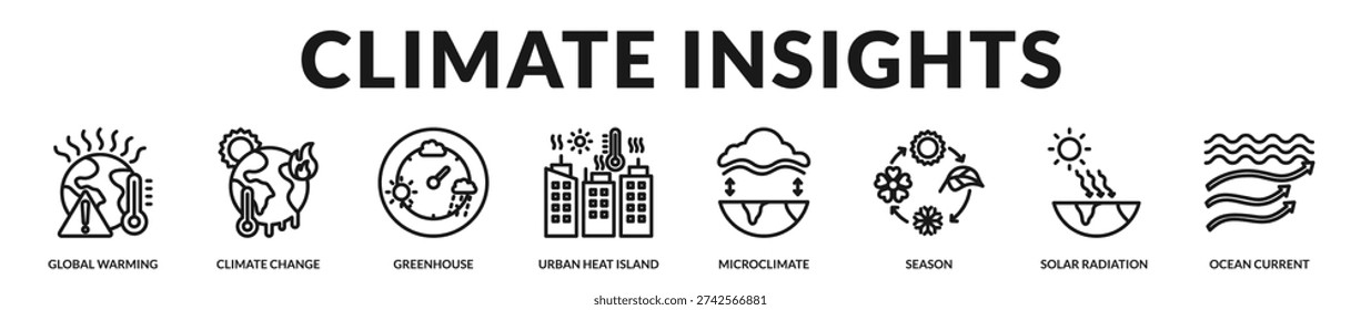 Climate insights theme presenting scientific observation of long term atmospheric and environmental shifts in Lineal Icon Style