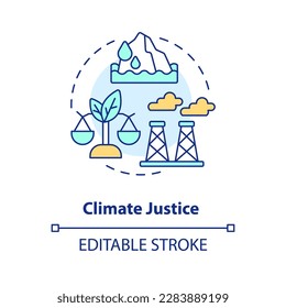 Climate justice concept icon. Global warming prevention. Social justice example abstract idea thin line illustration. Isolated outline drawing. Editable stroke. Arial, Myriad Pro-Bold fonts used