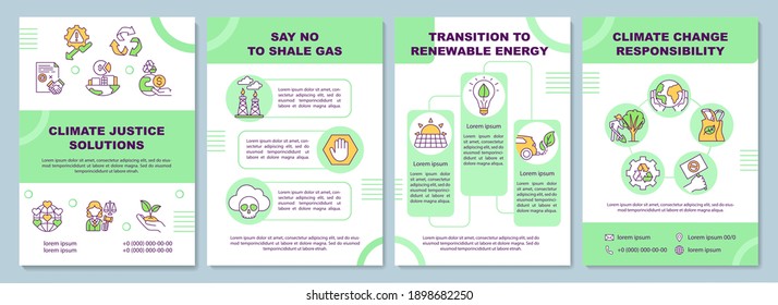 Climate justice solution.brochure template. Flyer, booklet, leaflet print, cover design with linear icons. Corporate responsibility. Vector layouts for magazines, annual reports, advertising posters