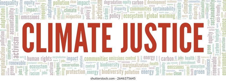 Climate Justice word cloud conceptual design isolated on white background.