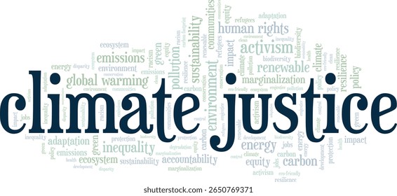 Climate Justice word cloud conceptual design isolated on white background.