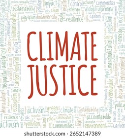 Climate Justice word cloud conceptual design isolated on white background.