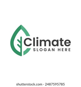 The climate logo with the leaf signify the sustainable environment in green and executed in modern geometric and minimalist style