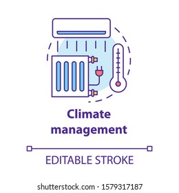 Climate management concept icon. Smart house idea thin line illustration. Innovative technology for apartment. Heating and temperature control. Vector isolated outline drawing. Editable stroke