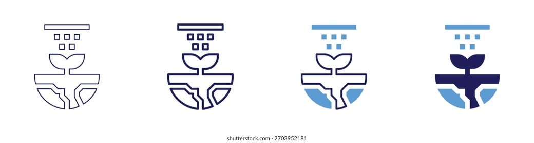 Icono de gestión climática en 4 estilos diferentes. Línea delgada, línea, línea en negrita, duotono. Estilo duotono. Trazo editable.