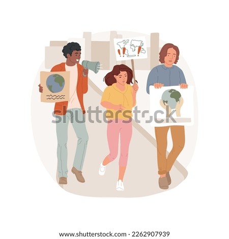 Climate march isolated cartoon vector illustration. Group of people marching the street with posters, people protest against pollution, fighting for climate justice, community vector cartoon.